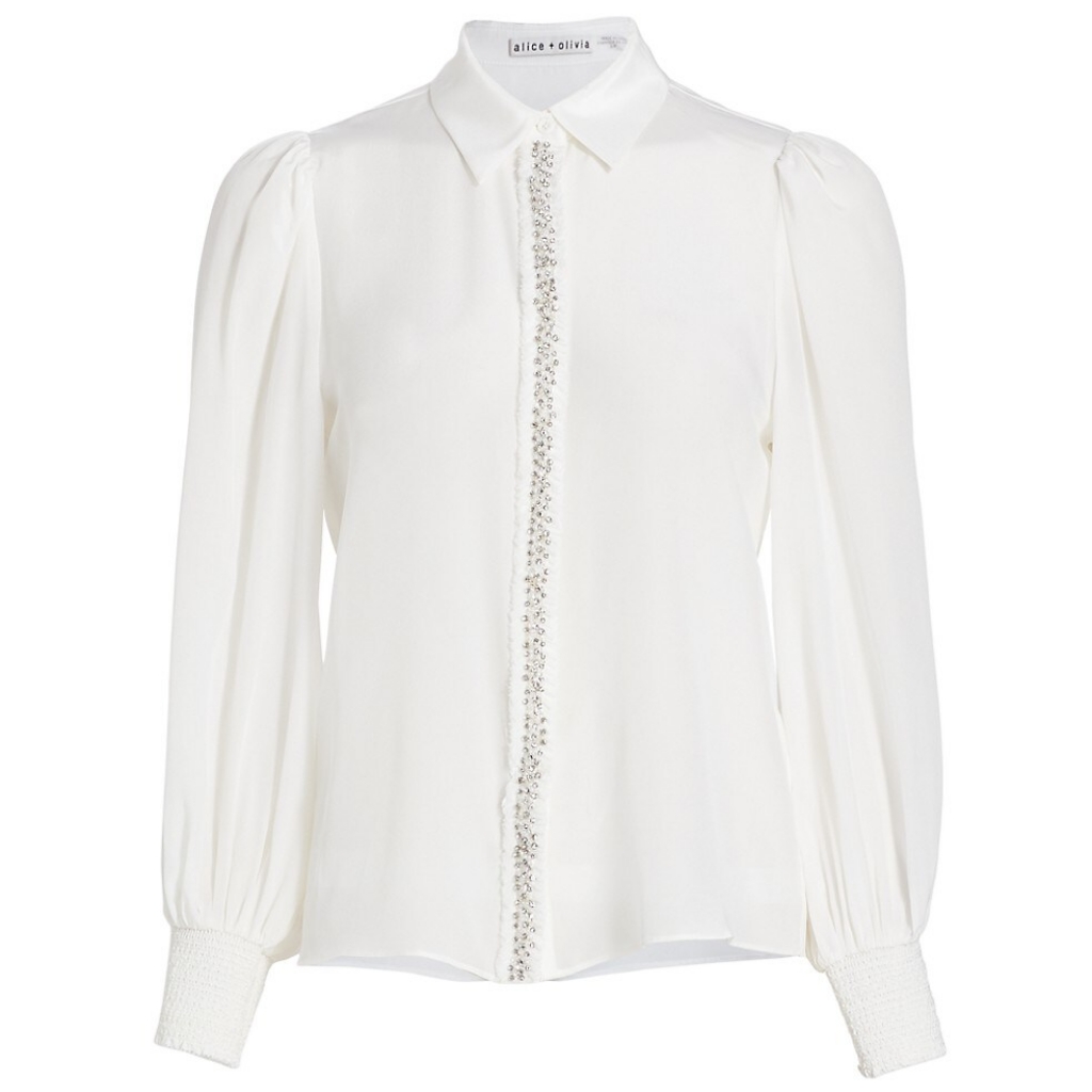 Alice + Olivia Willa Embellished Silk Top